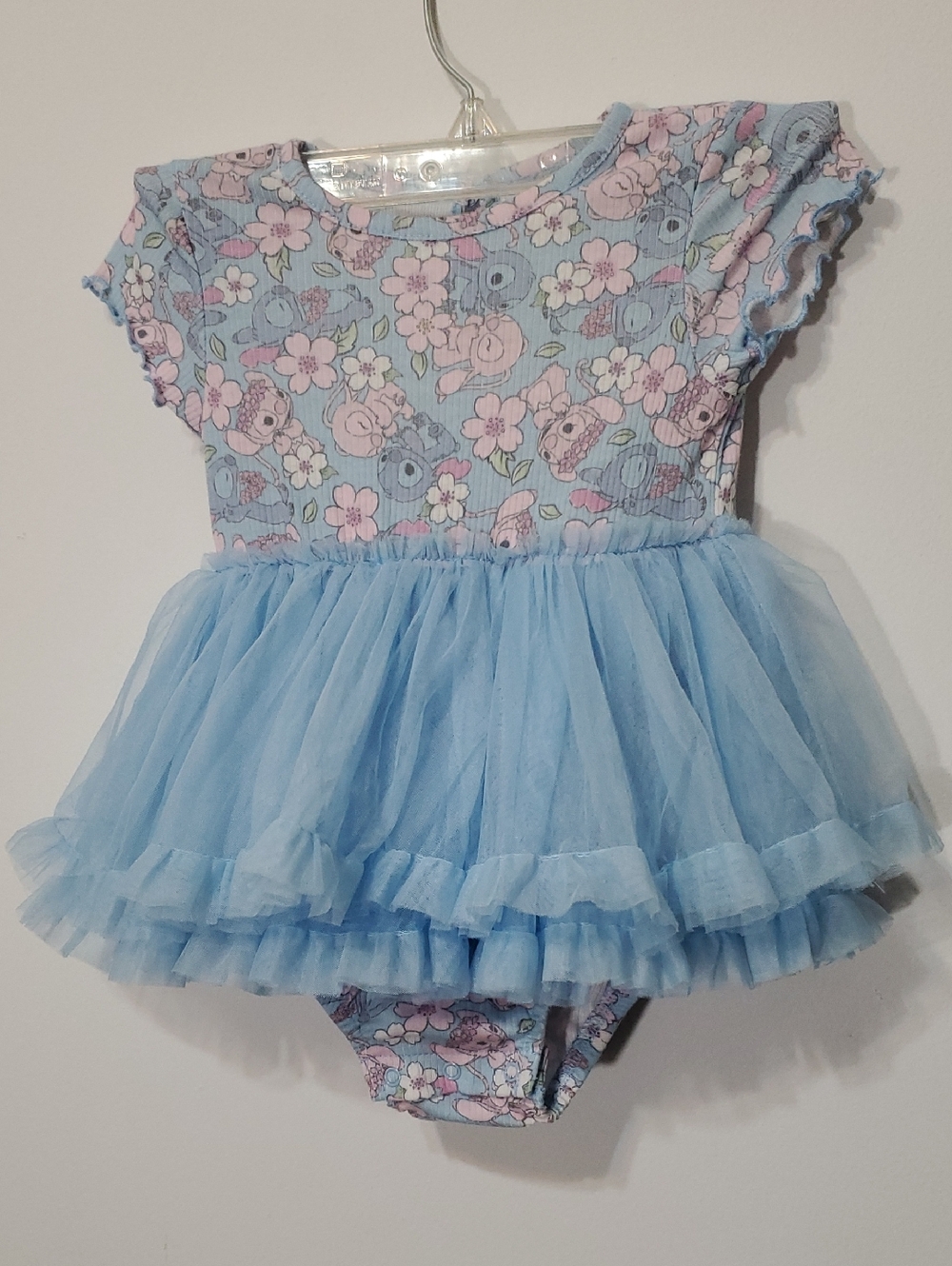 Disney Baby Pastel Blue and Pink Floral Onesie Dress